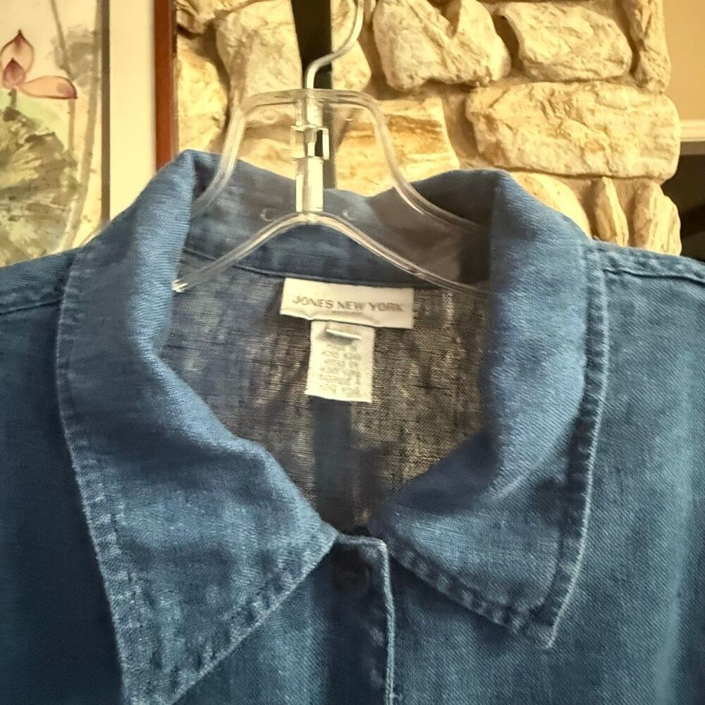 Jones New York 100% linen women’s blue button down shirt size xl - Picture 3 of 14